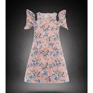 Womens Floral Cold Shoulder Dress Dusty Pink Blue Roses Flutter Sleeve Sz Large